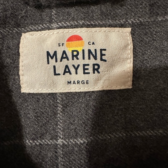 Marine Layer Mens Shirt Button Flannel Gray Windowpane Check Marge M/L - Picture 6 of 8